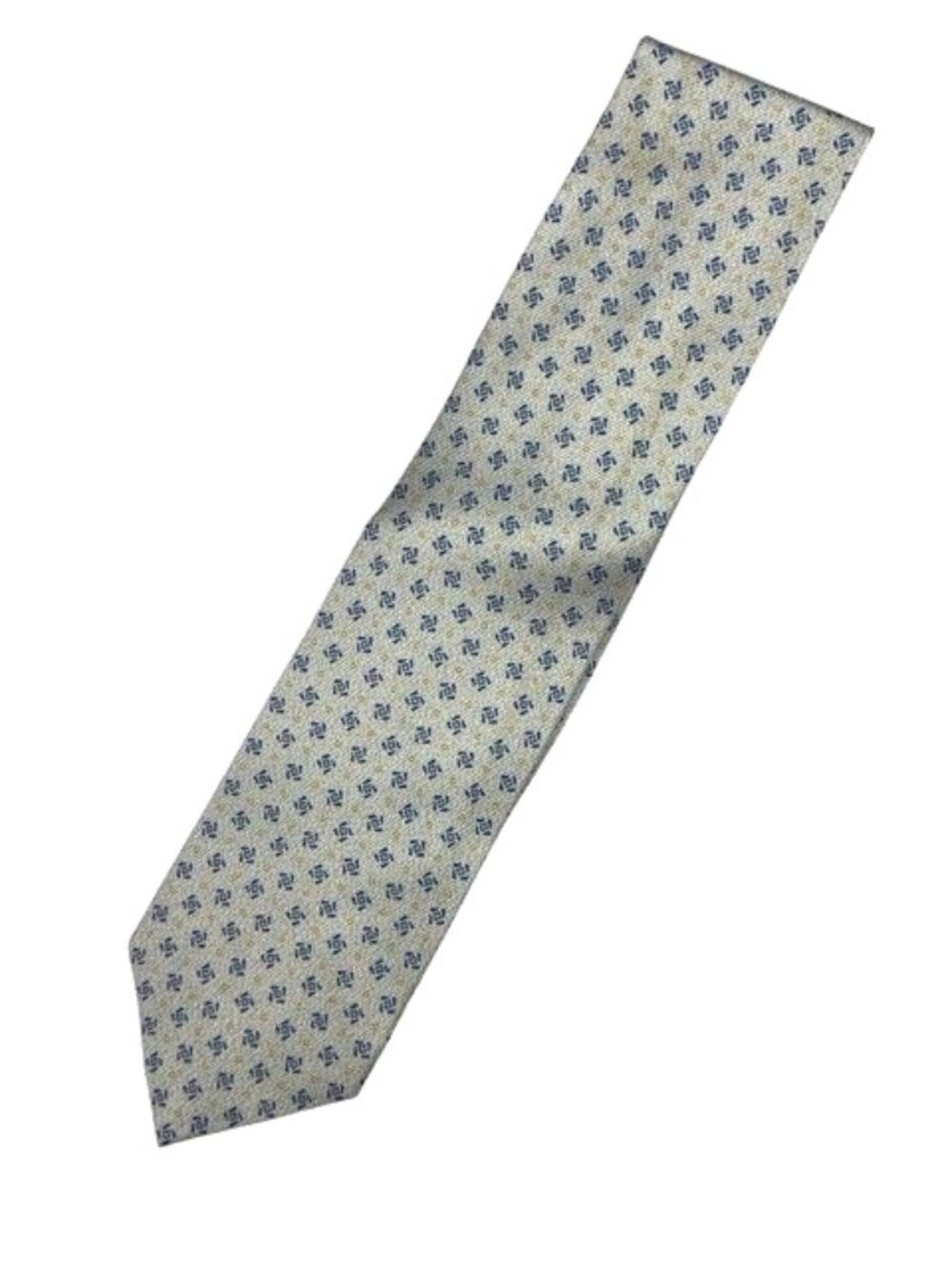 Bvlgari Men's 100% Silk Neck Tie Light Gray Geometric Pattern • Italy